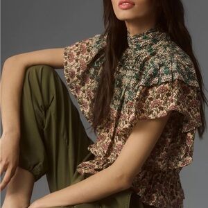 Let Me Be High-Neck Printed Peasant Blouse